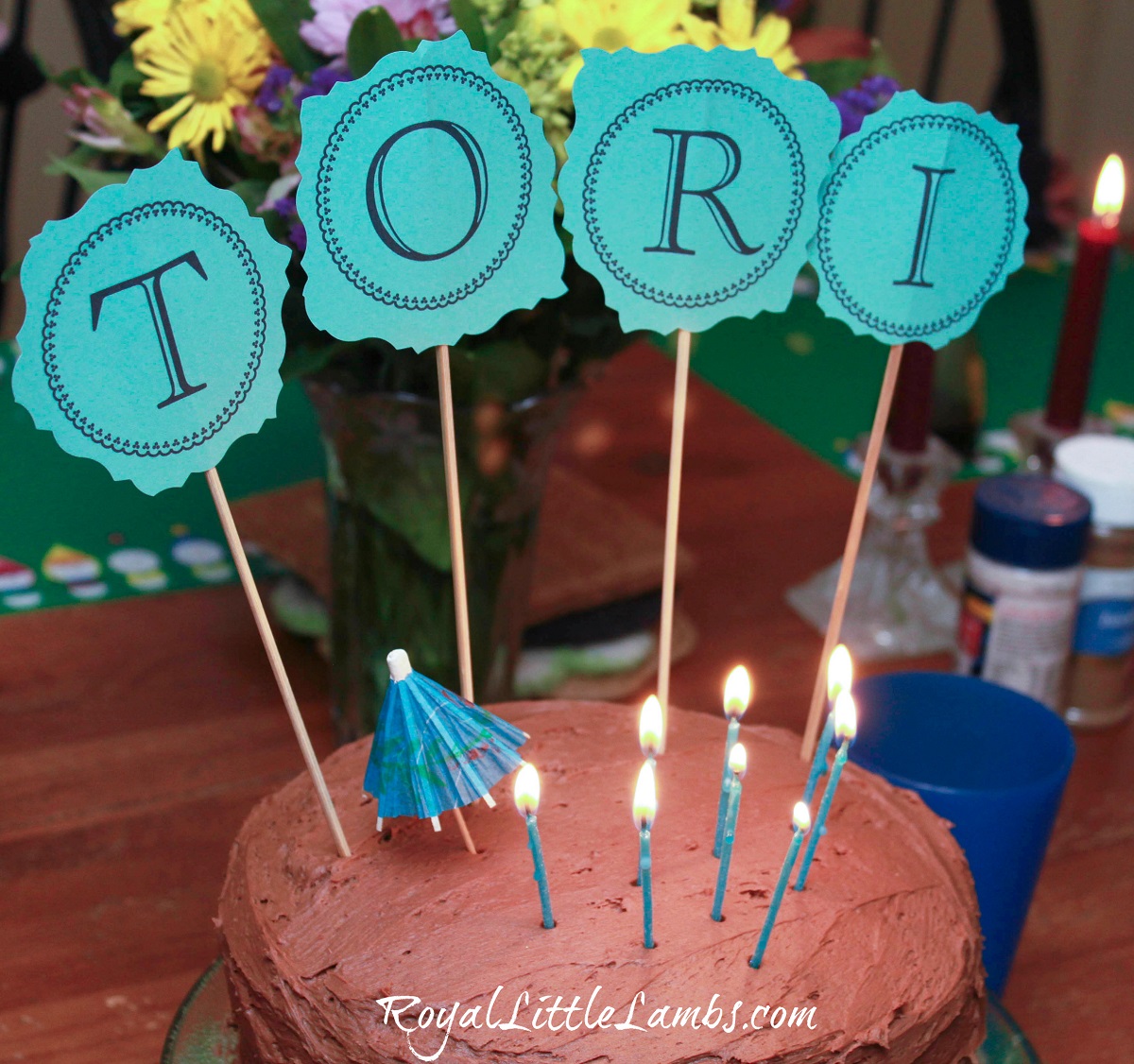 Chocolate Cake with Blue Decorations